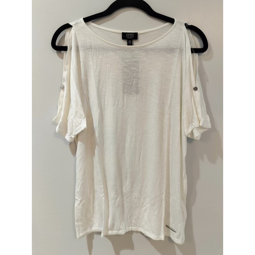 Jones New York Signature Cold Shoulder Top Ivory S NWT Short Sleeve Blouse
